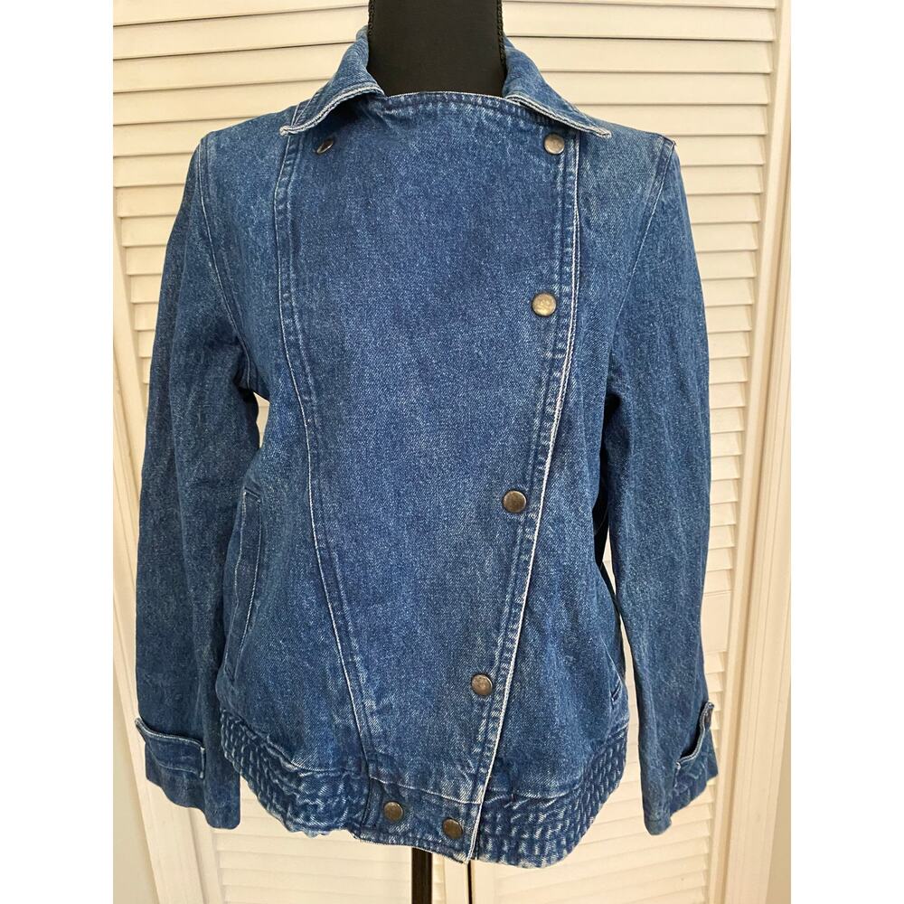 Vtg 90s Denim Jacket size Small Unisex double-breasted Jean jacket snap closure.